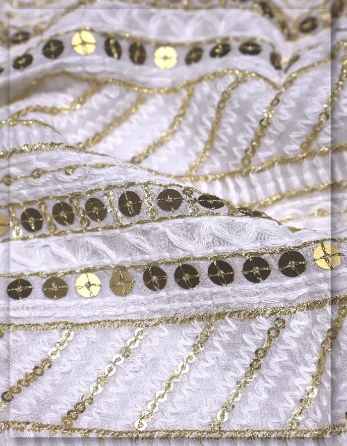 Premium Georgette Zari Sequins Embroidery Fabric In Europe - 4626