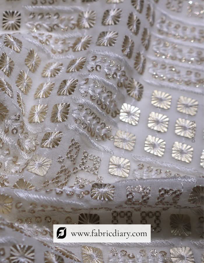 Geometric Embroidered Fabric with 4 Square & 3mm Glitter Sequins