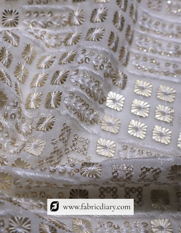 Geometric Embroidered Fabric with 4 Square & 3mm Glitter Sequins