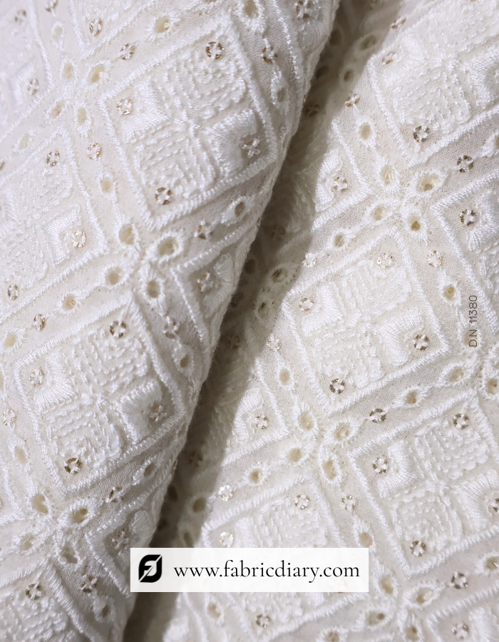 Premium Georgette Designer Embroidery Fabric with 3mm Glitter Sequins