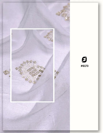 White Chiffon Embroidered Butti Fabric Designer - 6173