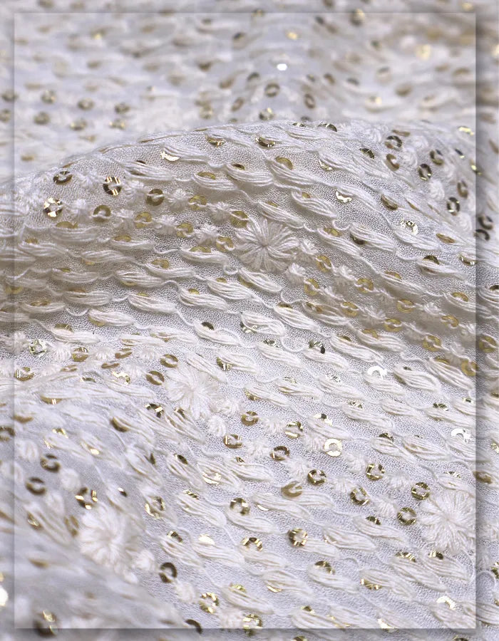 White Designer Georgette Sherwani Fabric - 6429