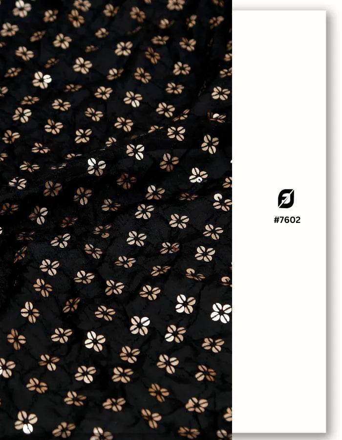 Black Georgette with Gold Sequins Embroidery fabric for the Partywear