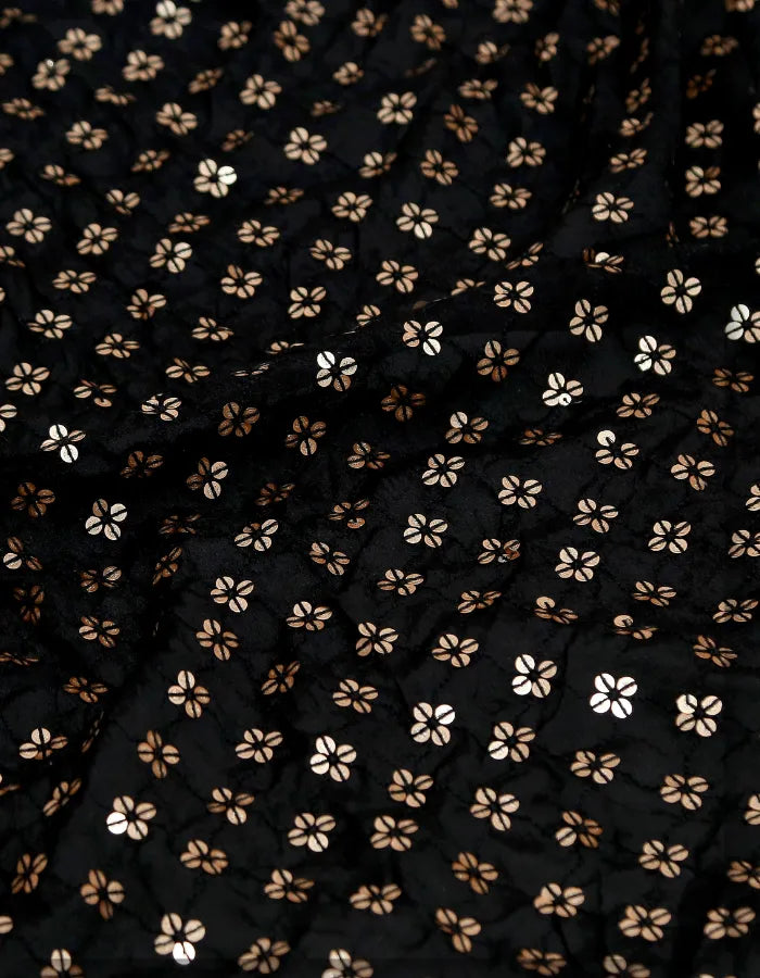 Black Georgette with Gold Sequins Embroidery fabric for the Weddingwear