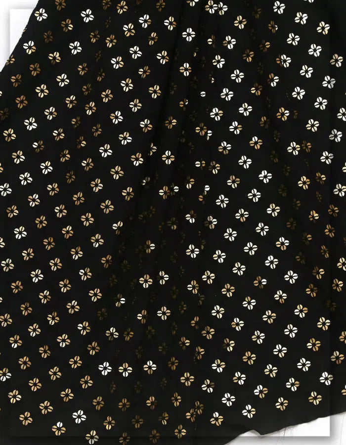 Black Georgette with Gold Sequins Embroidery fabric for the bridalwear
