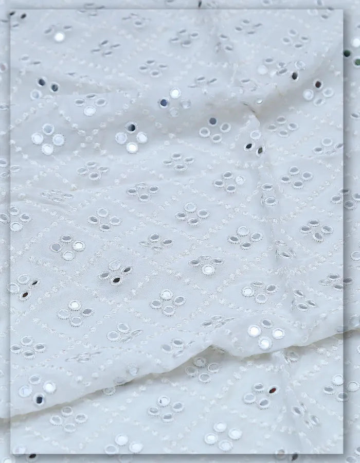 Geometric Shisha Mirror Work Embroidery Fabric - 8064