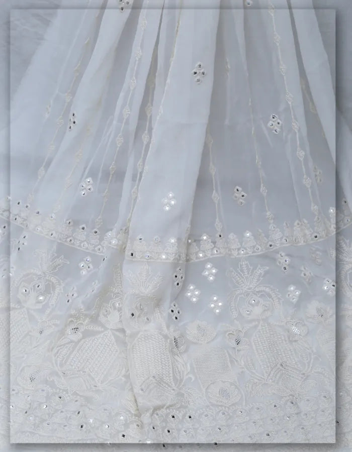 Lucknowi Shisha Mirror Work Fabric for Lehenga - 8068