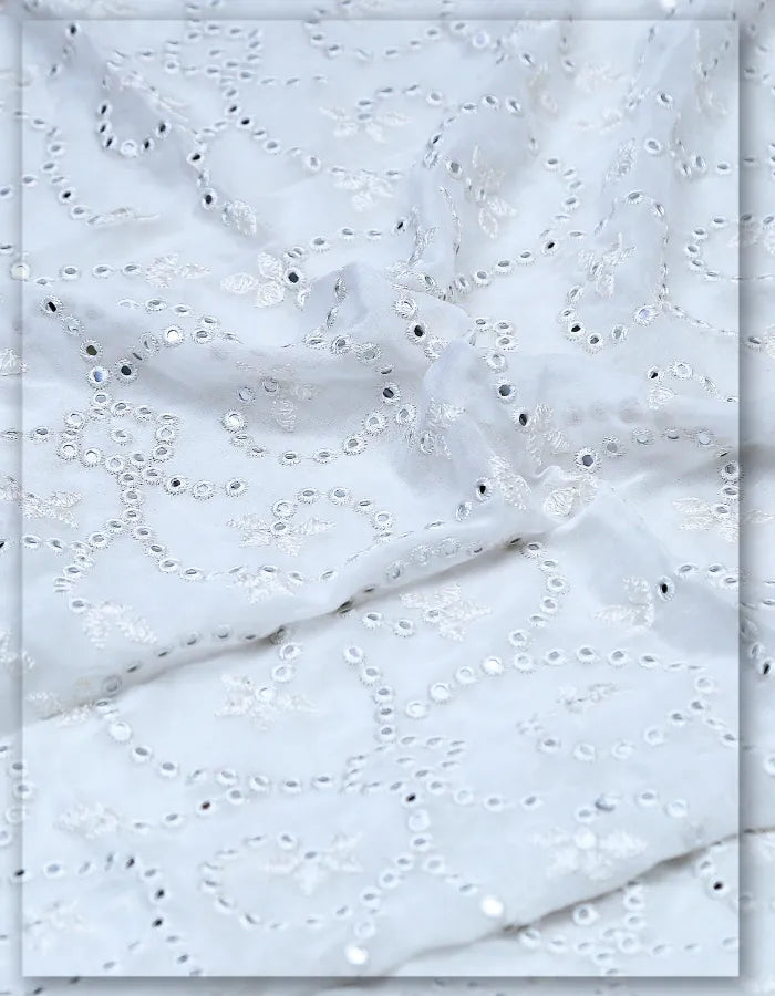 Shisha Mirror Work Embroidery Lace Fabric - 8073