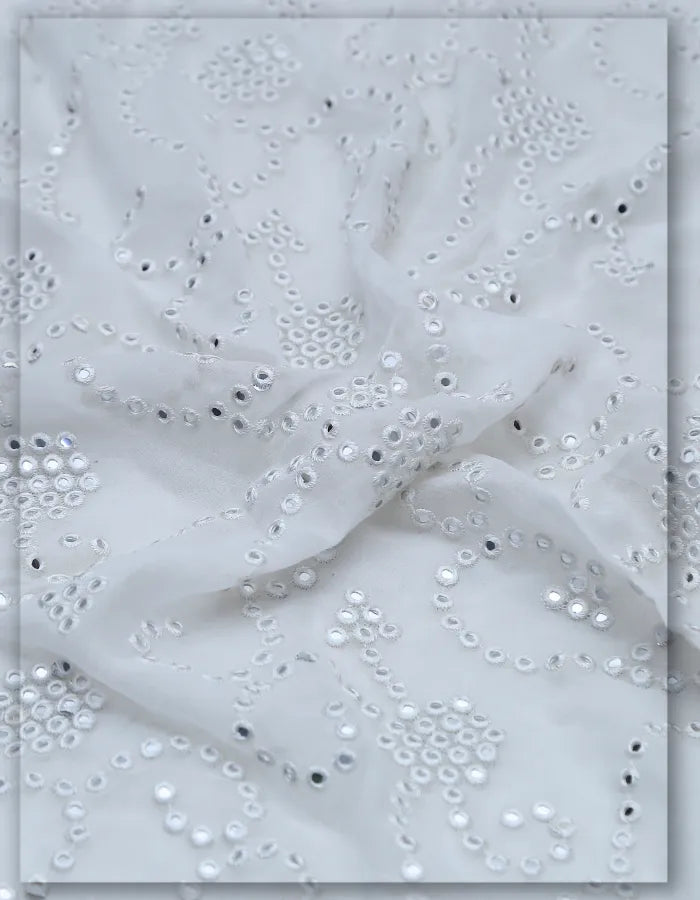 Shisha Mirror Work Embroidery Fabric Wholesale - 8076