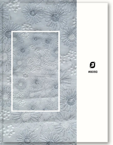 Chain Stitch Metallic Silver Floral Lace Embroidery Fabric - 8093