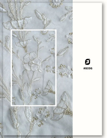 Gold Floral Pattern Cording Embroidery Lace Fabric - 8096