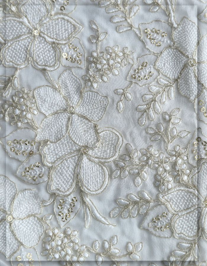 Wedding Paisley Corded Georgette Embroidery Lace Fabric - 8097