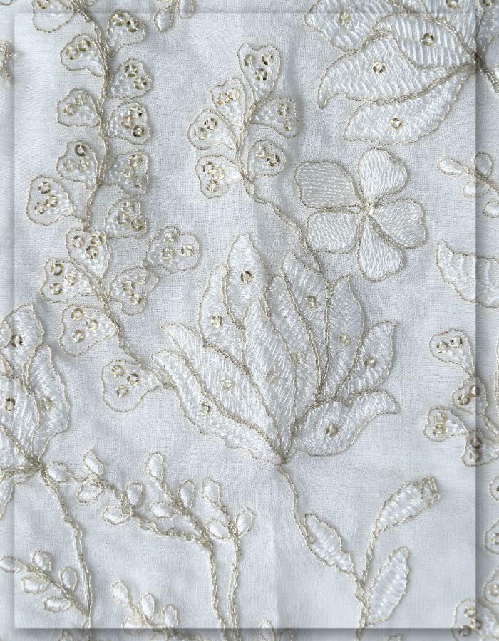 Bridal Floral Corded Embroidery Georgette Lace Fabric - 8098