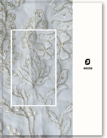 Bridal Floral Corded Embroidery Georgette Lace Fabric - 8098
