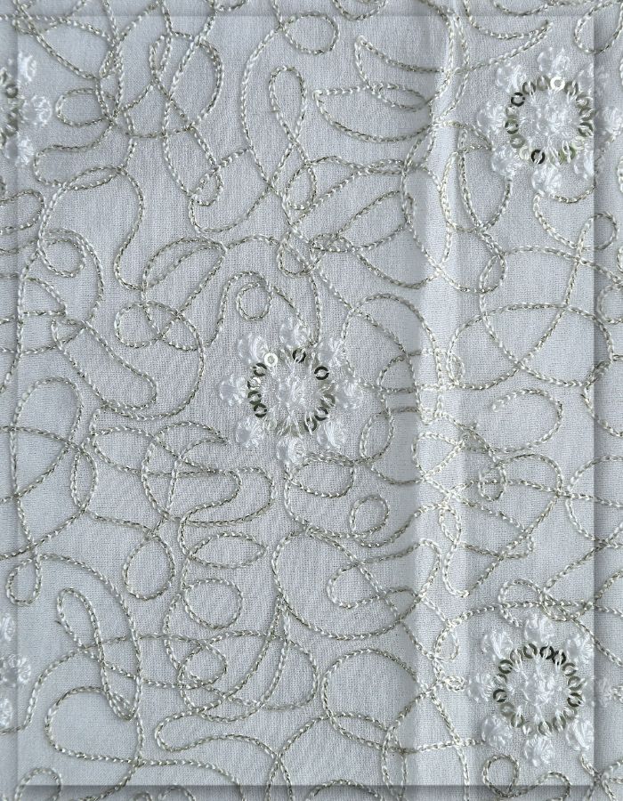 Ivory Chain Stitch Embroidery Georgette Lace Fabric - 8102