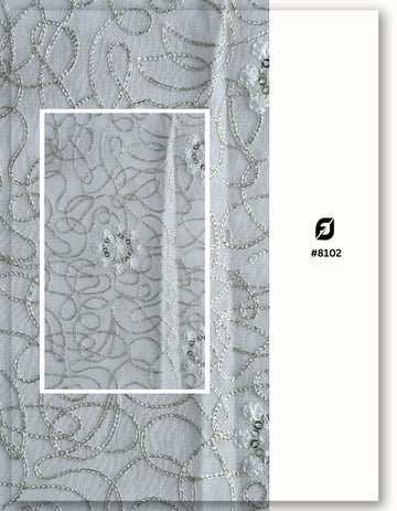 Ivory Chain Stitch Embroidery Georgette Lace Fabric - 8102