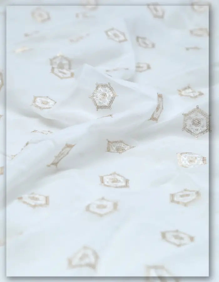 White Diamond Butti Embroidery Georgette Fabric - 8156