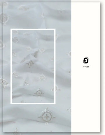 White Mirror Style Embroidery Georgette Fabric - 8158