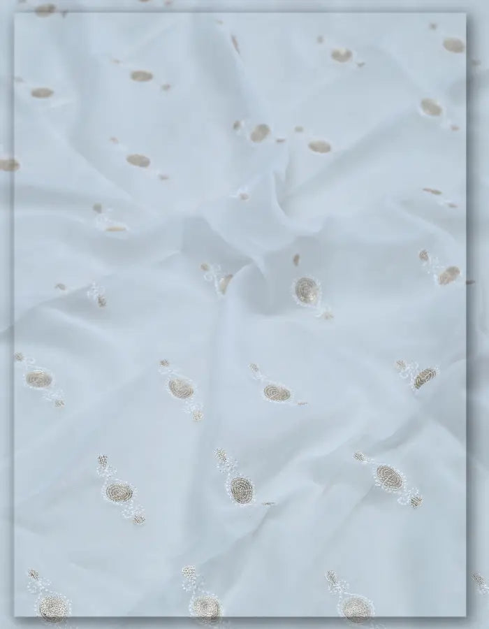 White Paisley Embroidery Georgette Fabric Material - 8159