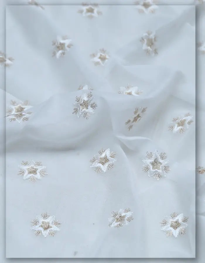 Georgette Sequins Embroidery Fabric | Star Floral Booti Work - 8163