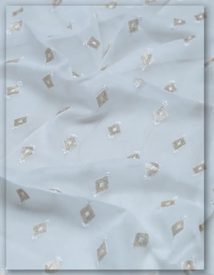 Georgette Embroidery Fabric Wholesale | Diamond Geometric Booti - 8164