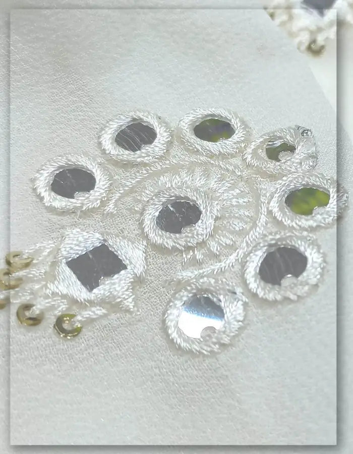 Shisha Mirror Work Embroidery Lace Fabric 8345