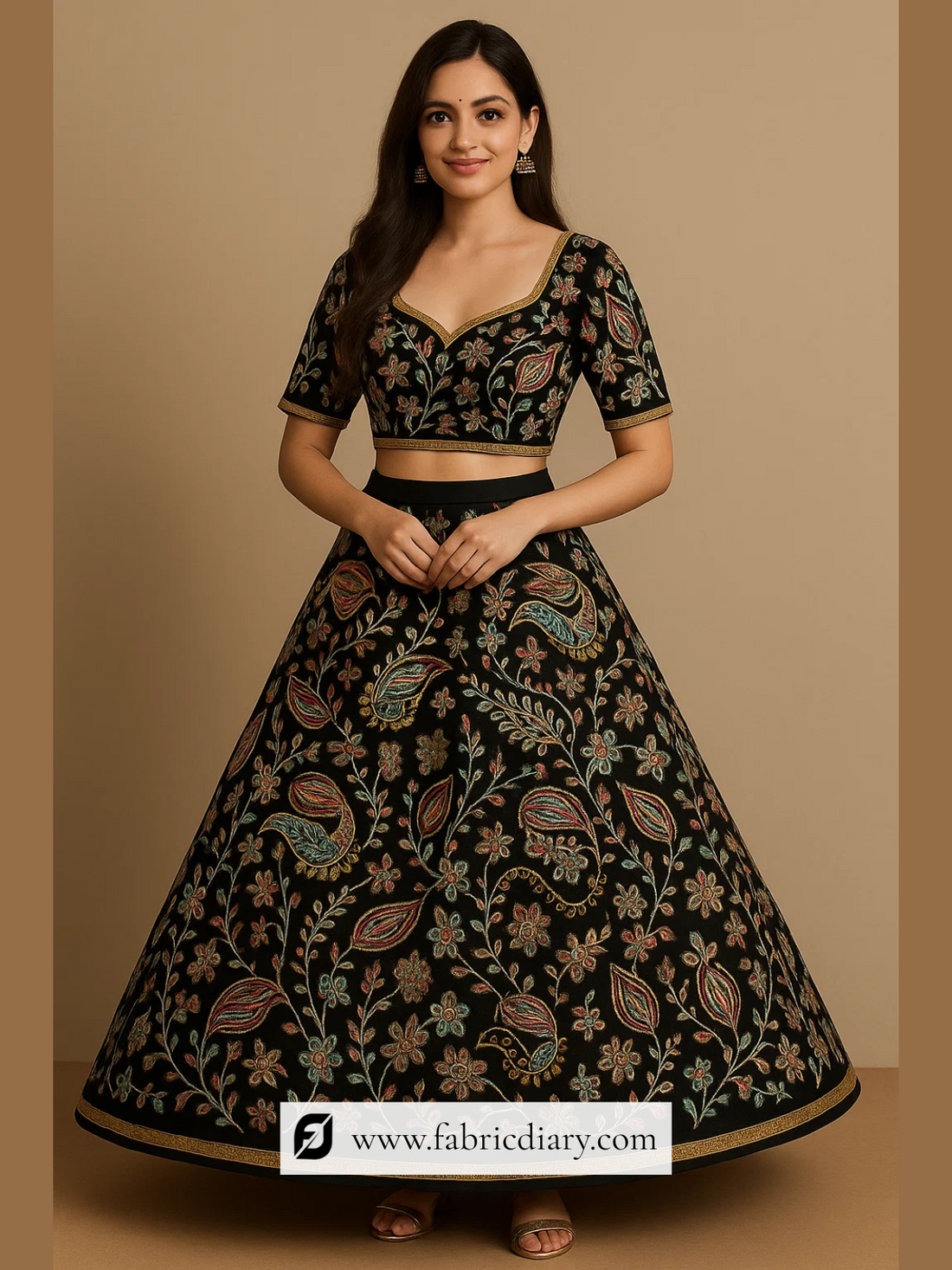 Beautiful Black Embroidered velvet Fabric