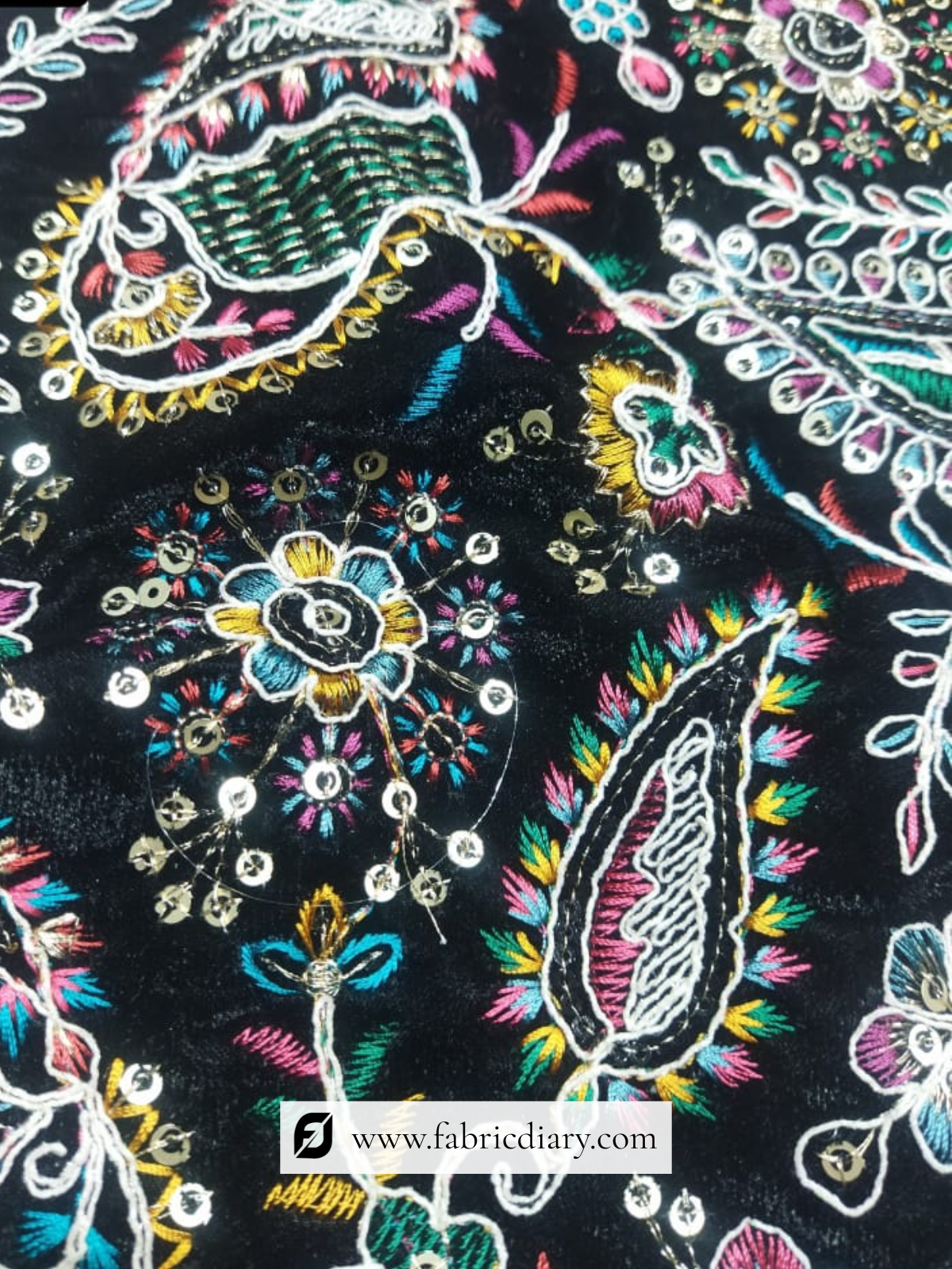 Beautiful Black Embroidered velvet Fabric