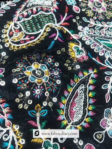 Beautiful Black Embroidered velvet Fabric