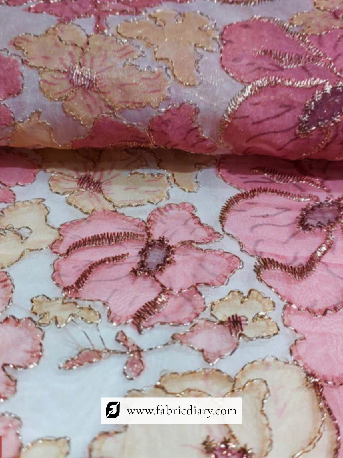 Poly organza fabric with printed floral motifs