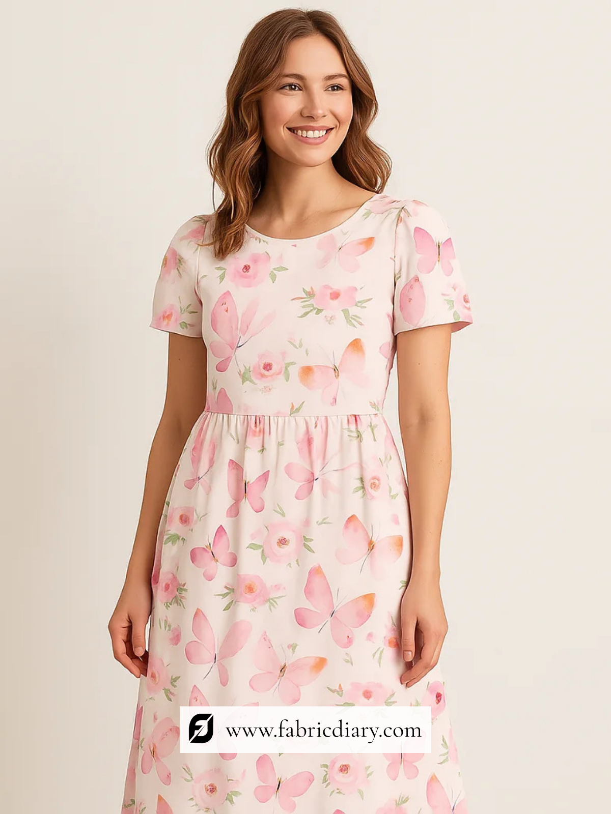 Pink floral prints on golden tissue fabric