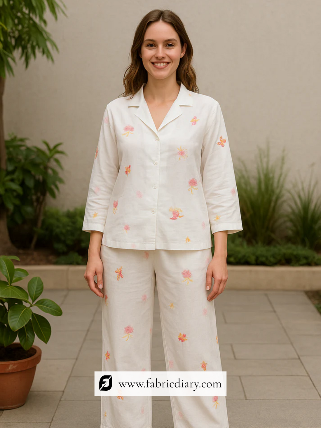 Beautiful White Cotton Embroidered Co ord Set