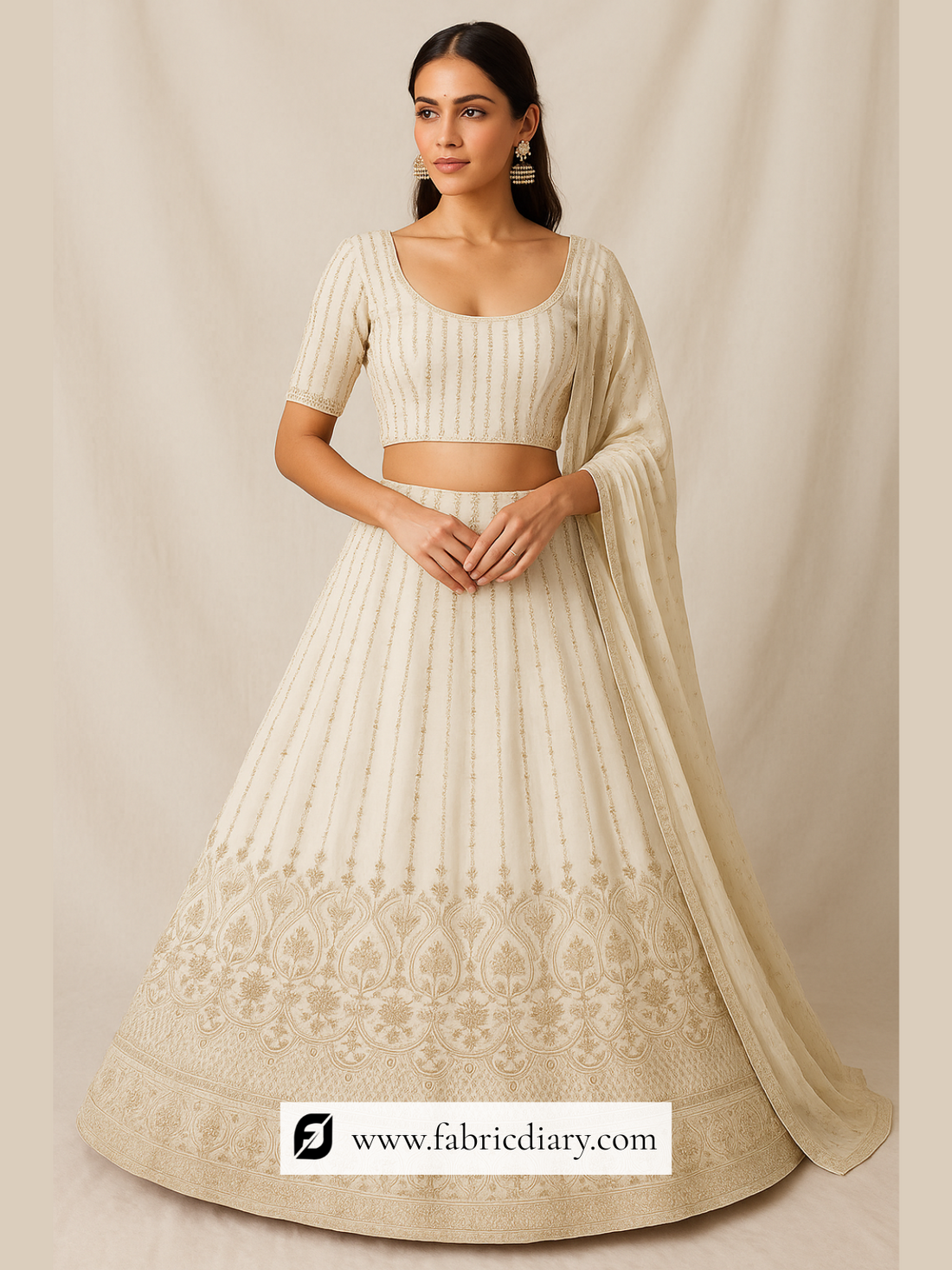 Beautiful  Zari Work Lehenga Daman Embroidery Fabric