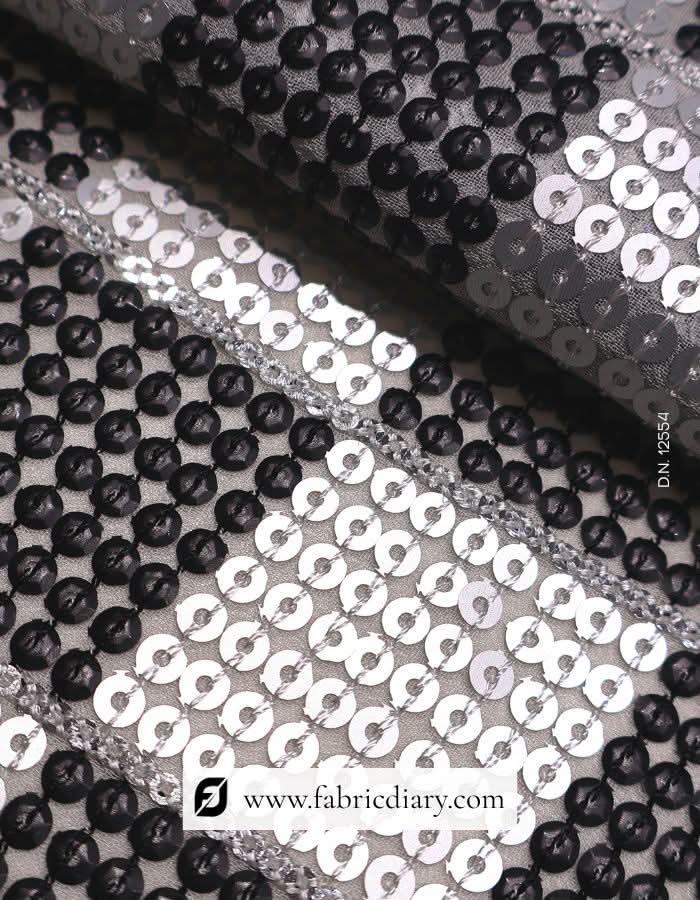 Designer black and white sequin fabric for gowns and tops
