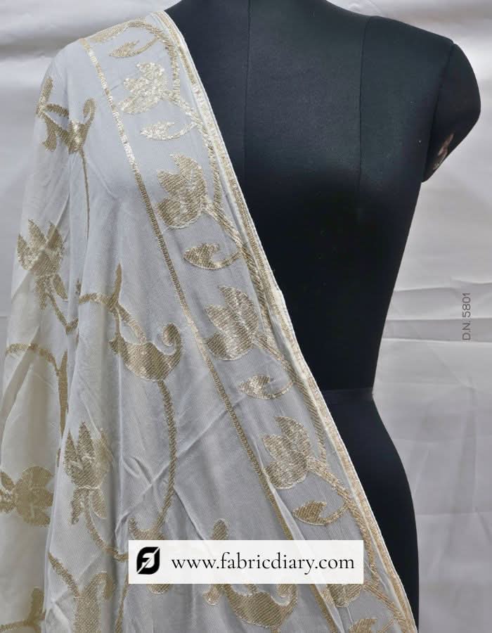 Dyeable Designer Floral Embroidered with Sequins Dupatta – #580