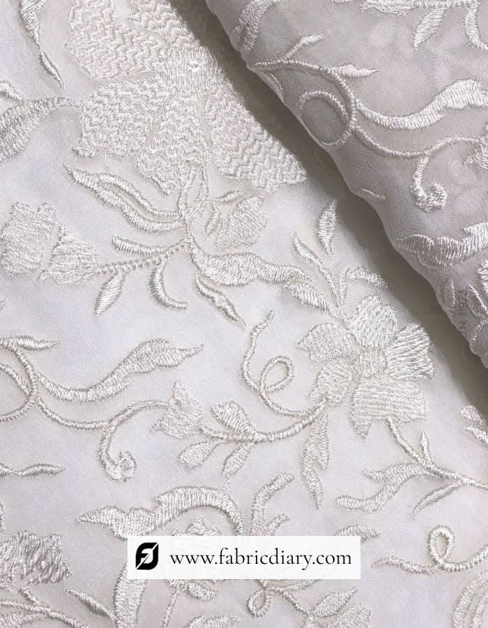 Bulk White Georgette Embroidery Fabric with 3mm Sequins for Garment Manufacturers