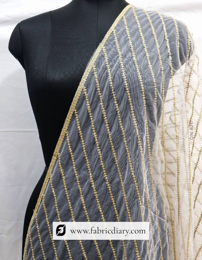 Sequins Embroidered Butterfly Net Dupatta – #877