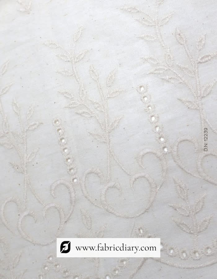 Designer floral Hakoba cotton fabric – embroidered textile for boutique dresses