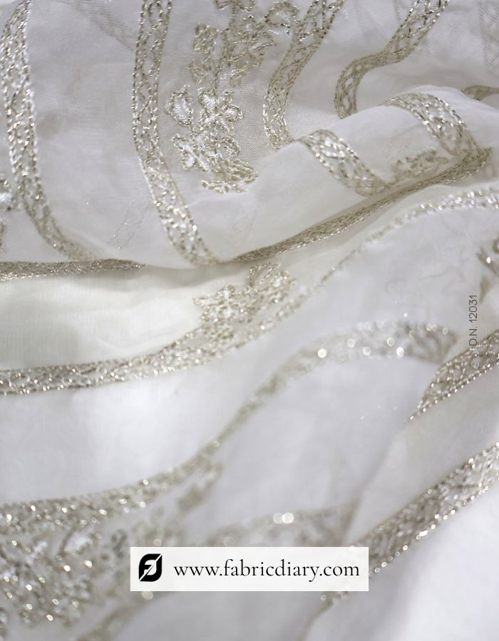 Chain Stitch Embroidery Fabric in Lining Pattern with Floral Design – #203