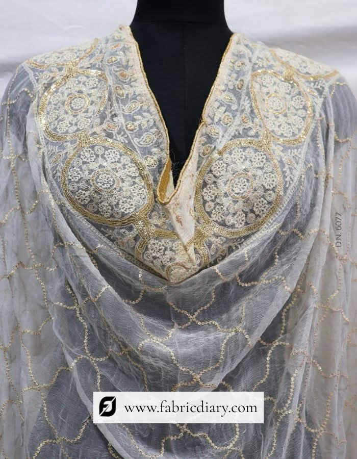 Dyeable Embroidered Chiffon Thread and Sequins Work Dupatta – #6077