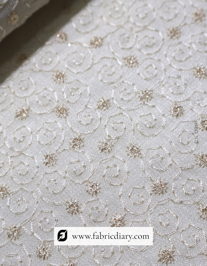 Men's wedding suit fabric with elegant white embroidery