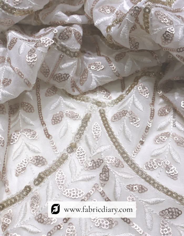 Daman embroidery fabric with copper-gold sequins – party and bridal wear textile
