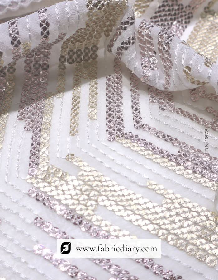 Lining design sequin fabric – copper-gold embroidered material for fashion wear
