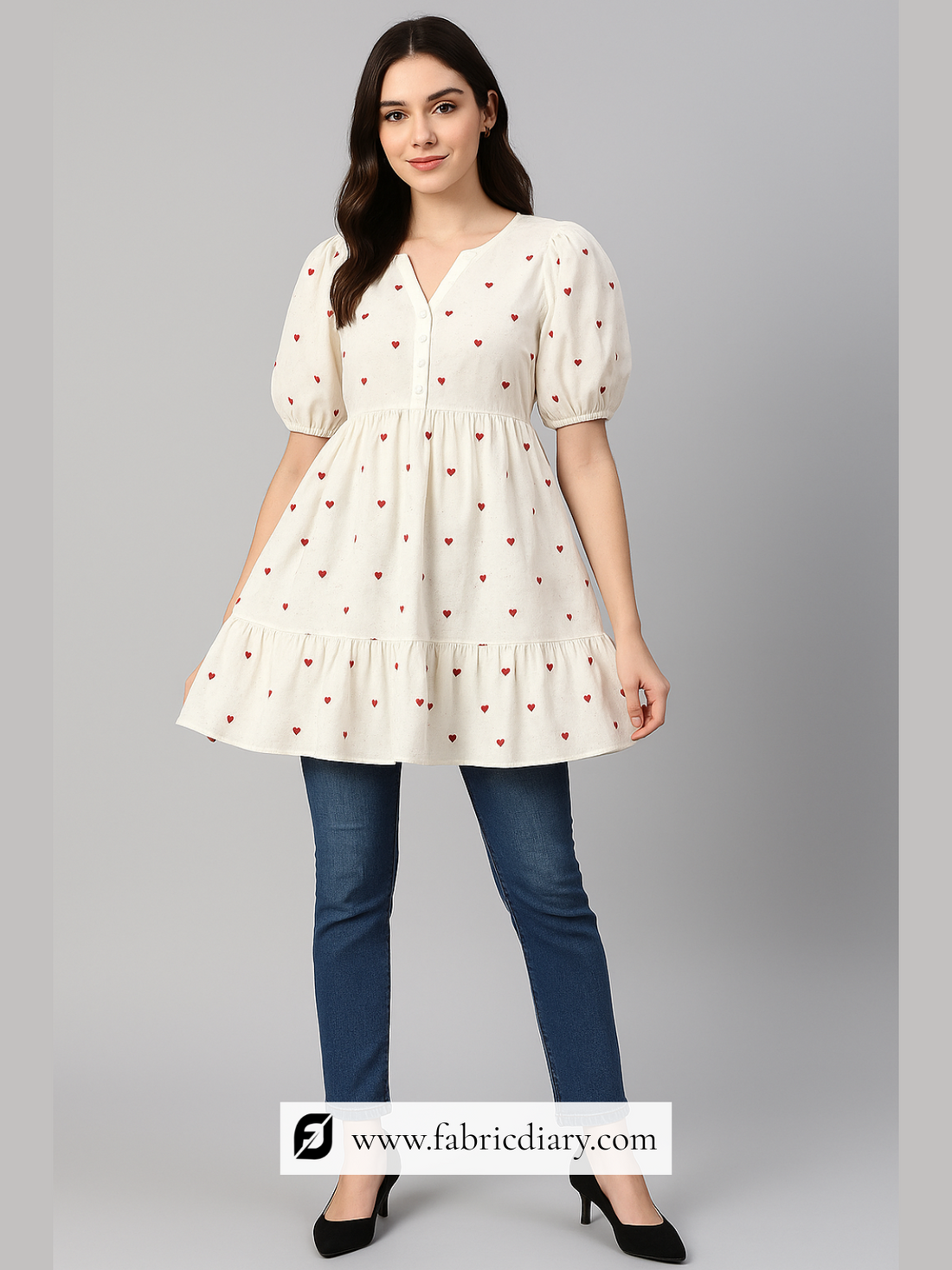 Cotton Heart Shape Kurti Embroidery Fabric