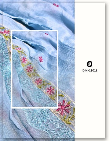 Embroidered Chinon Dupatta Fabric with Gold Zari & Sequins