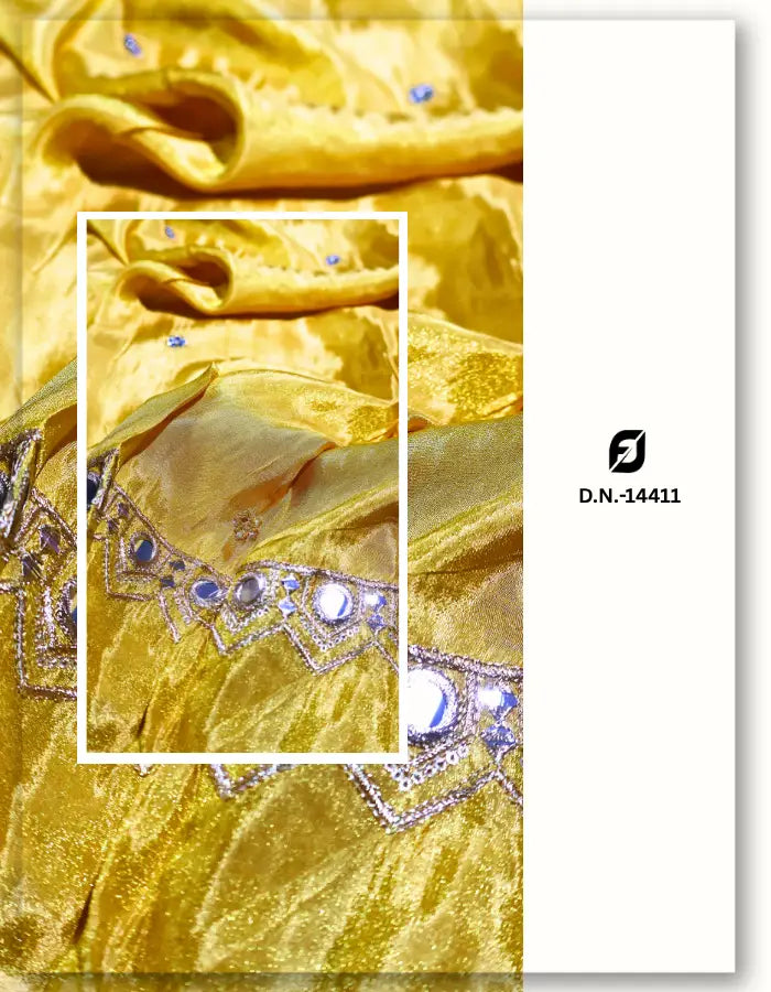 Tissue Dupatta Fabric Mirror & Zari Embroidery Work | D.N. 14411