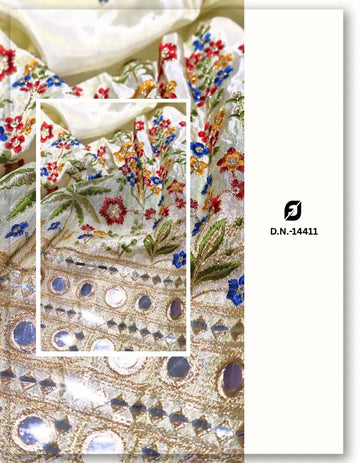 Gold Tissue Lehenga Daman Fabric Mirror Embroidery | D.N. 14411