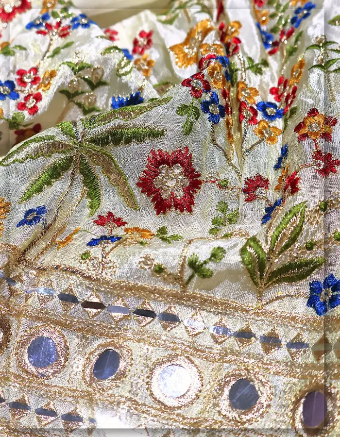 Gold Tissue Lehenga Daman Fabric Mirror Embroidery | D.N. 14411