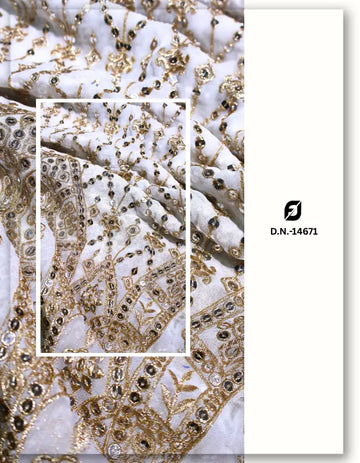 Dyeable Georgette Fabric with Silver Zari & 7mm Sequin Daman