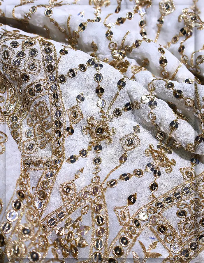 Dyeable Georgette Fabric with Silver Zari & 7mm Sequin Daman